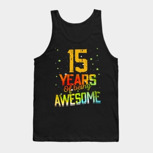 15th Anniversary Gift Vintage Retro 15 Years Of Being Awesome Gifts Funny 15 Years Birthday Men Women Tank Top